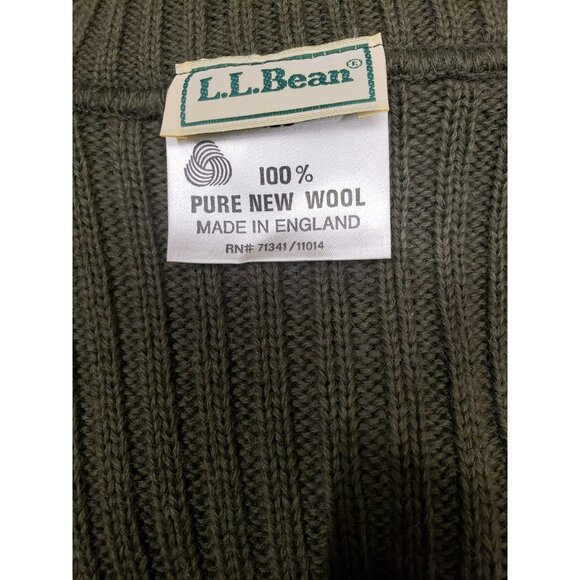 L.L. Bean Wool Sweater Vest Olive Green Ribbed Knit V-Neck XL Wool England HOLES - Picture 3 of 9